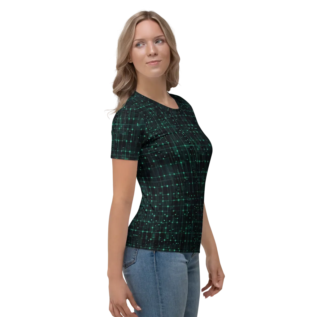 Neon Matrix on Women's Crew Neck T-Shirt — Right
