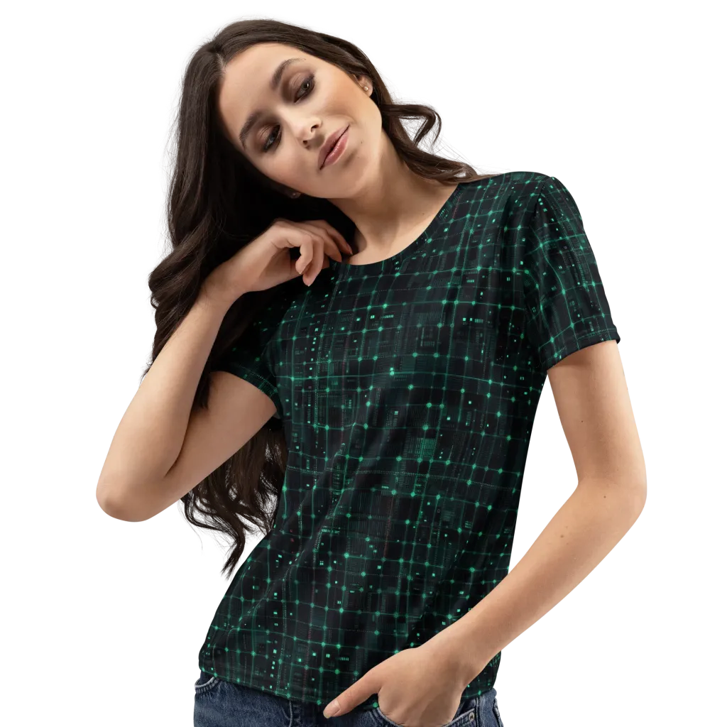 Neon Matrix on Women's Crew Neck T-Shirt — Left Front
