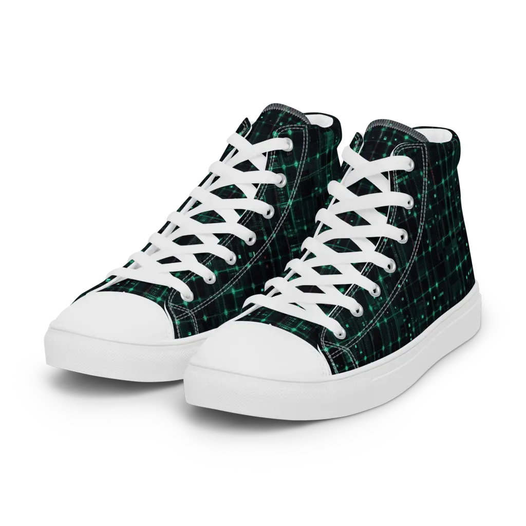 Neon Matrix on Women's High Top Canvas Shoes — Left Front