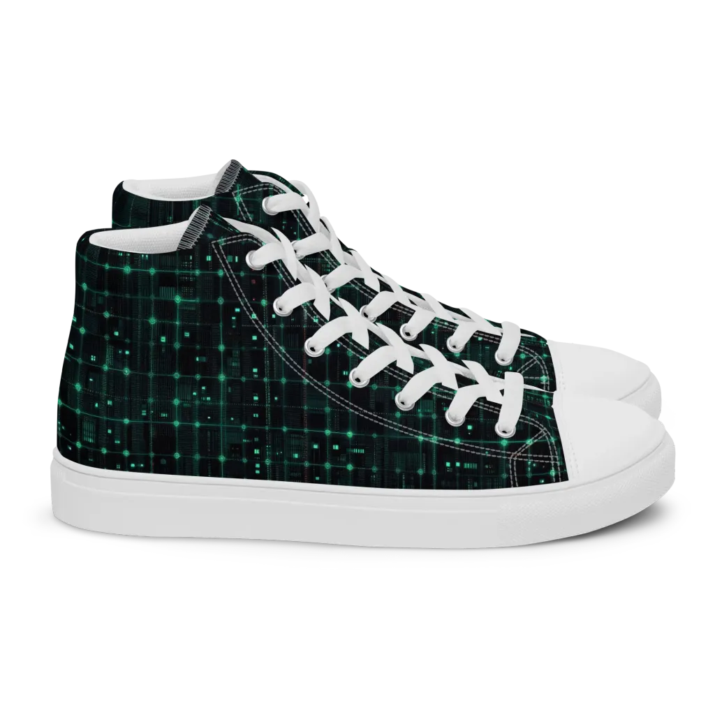 Neon Matrix on Women's High Top Canvas Shoes — Right