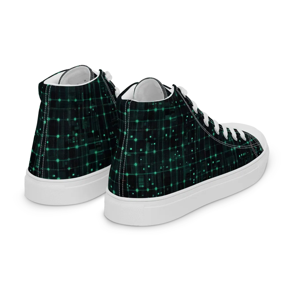 Neon Matrix on Women's High Top Canvas Shoes — Right Back