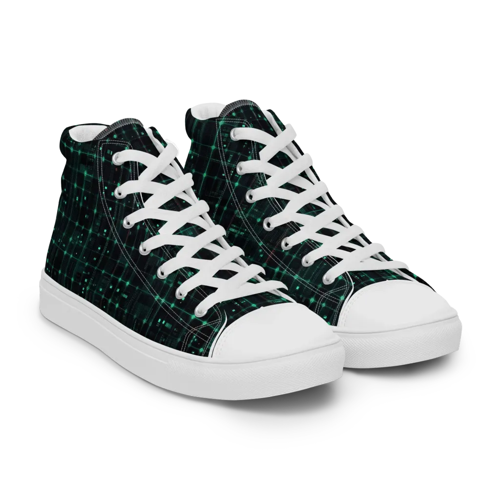 Neon Matrix on Women's High Top Canvas Shoes — Right Front