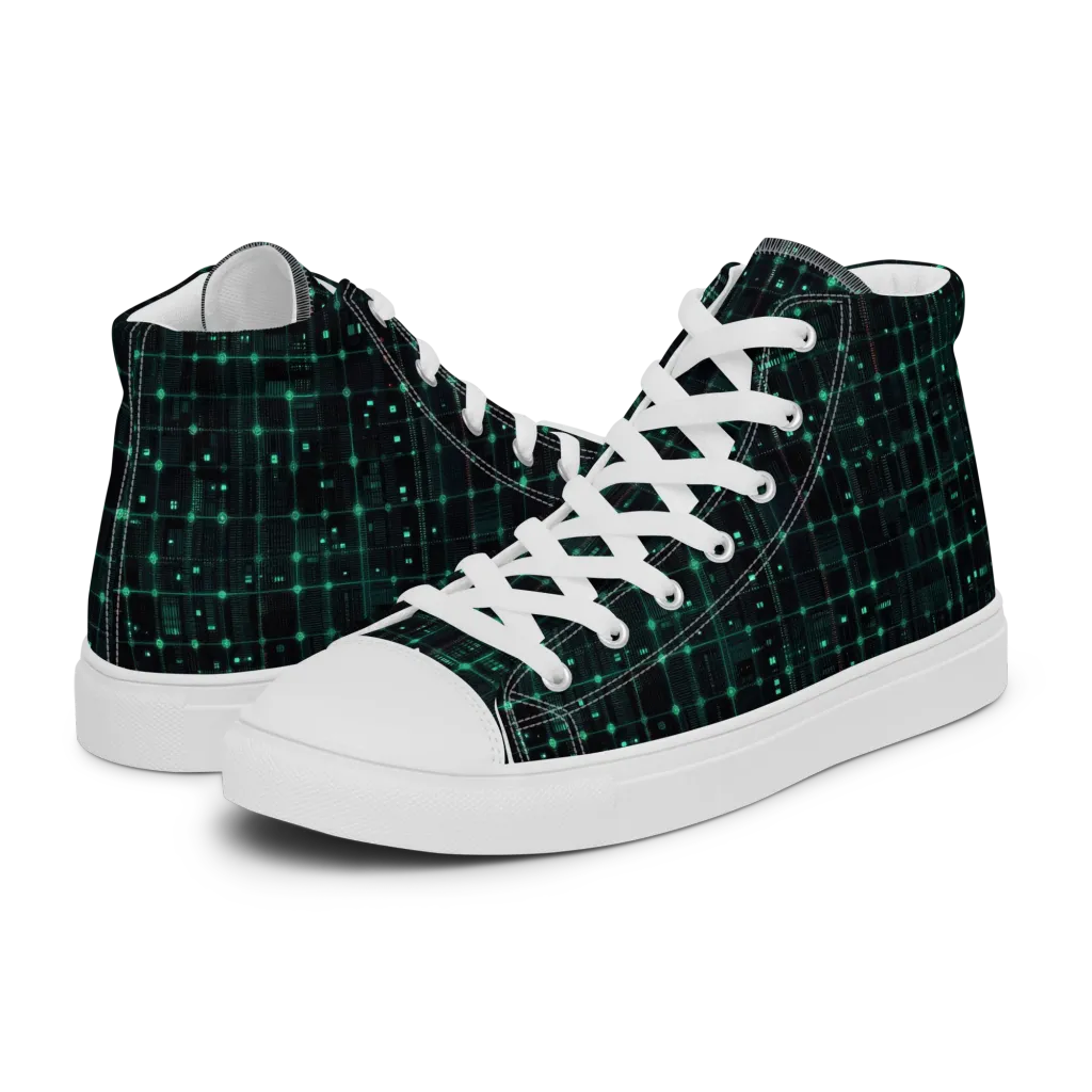 Neon Matrix on Women's High Top Canvas Shoes — Left