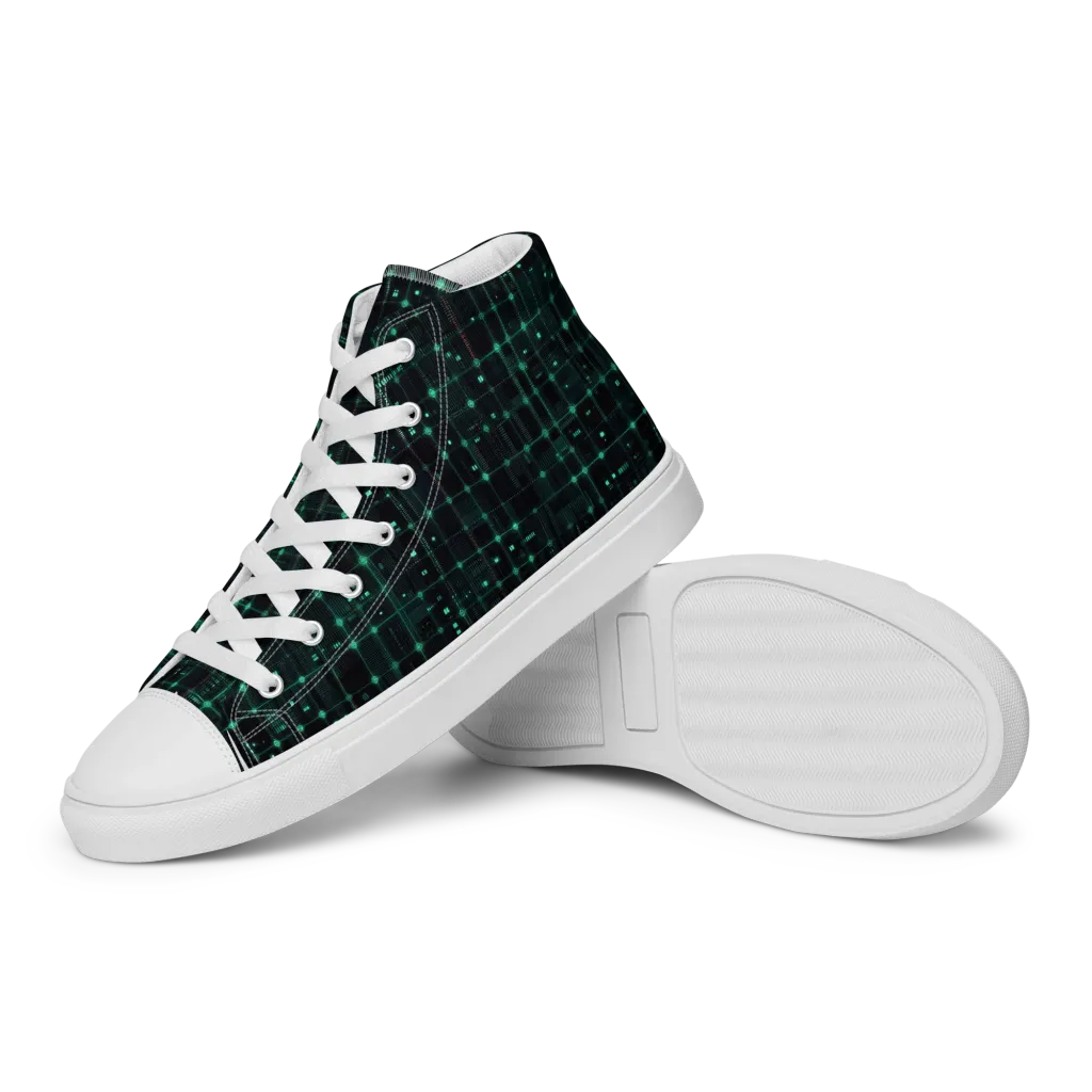 Neon Matrix on Women's High Top Canvas Shoes — Left