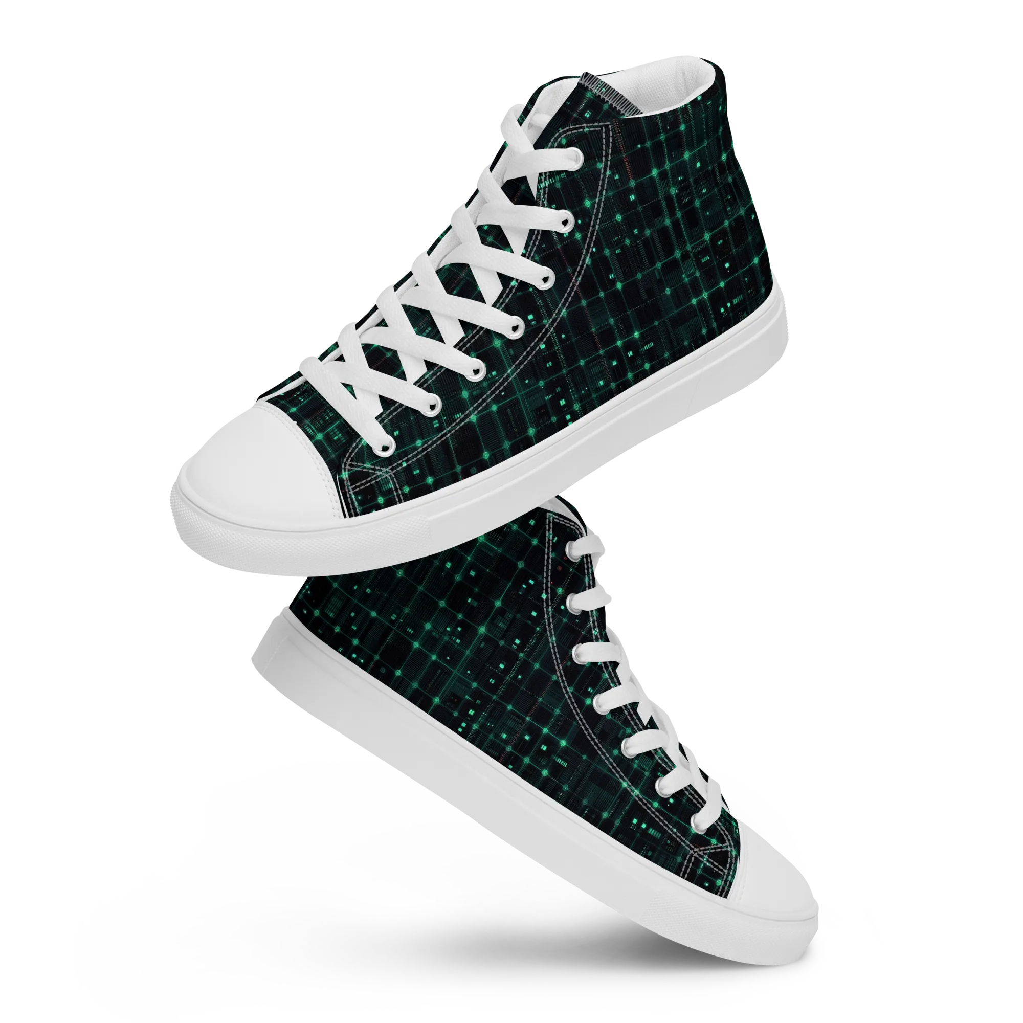 Neon Matrix on Women's High Top Canvas Shoes — Front