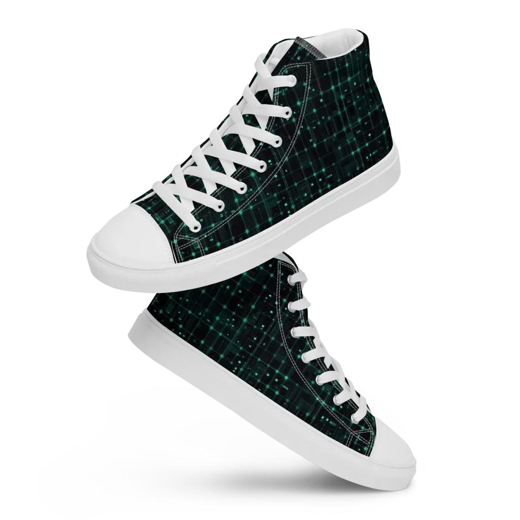 Neon Matrix on Women's High Top Canvas Shoes — Front