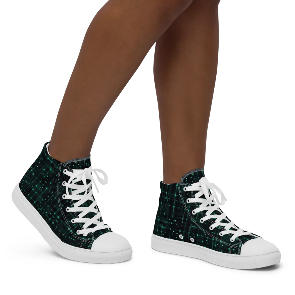 Neon Matrix on Women's High Top Canvas Shoes — Right