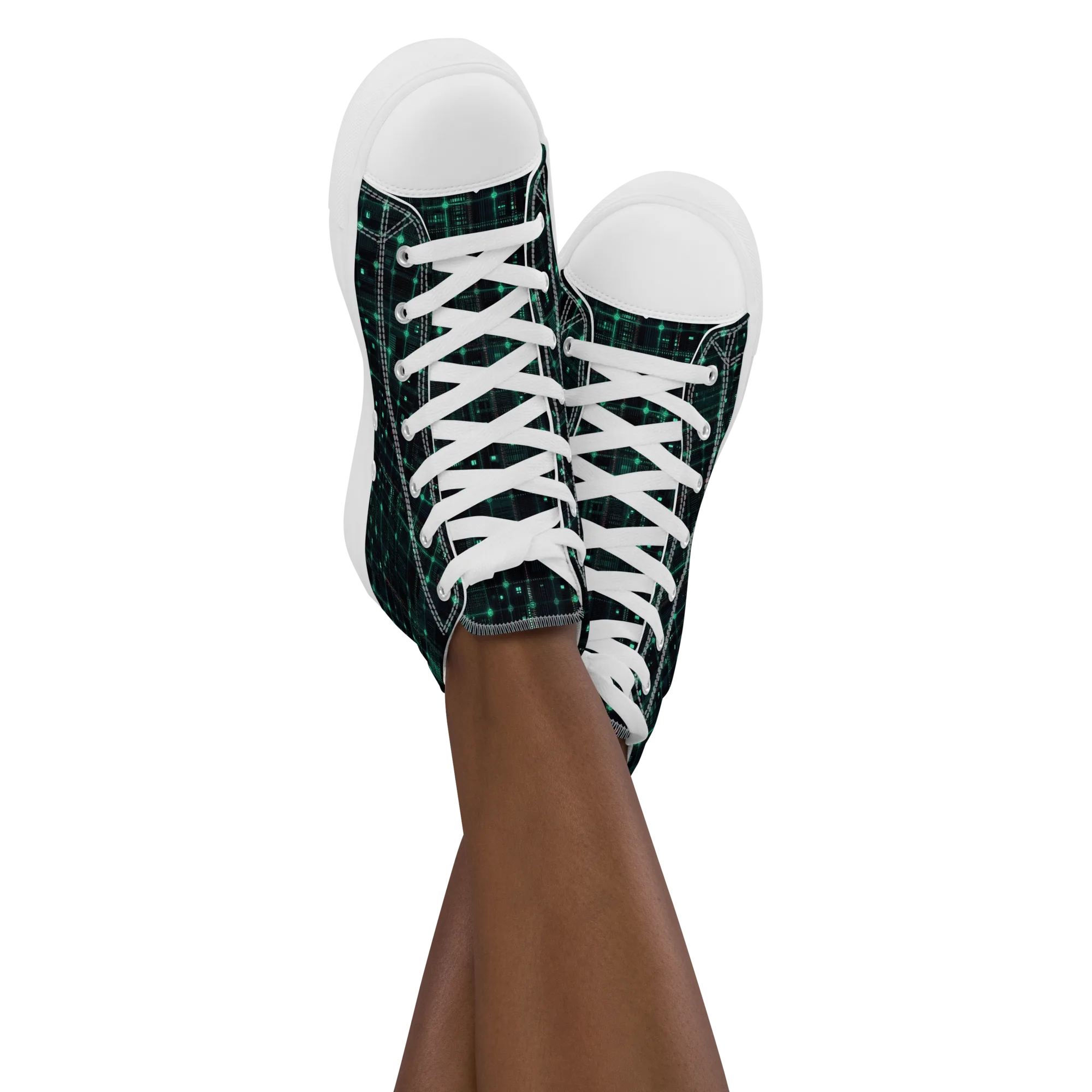Neon Matrix on Women's High Top Canvas Shoes — Front