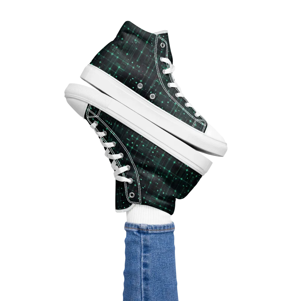 Neon Matrix on Women's High Top Canvas Shoes — Left
