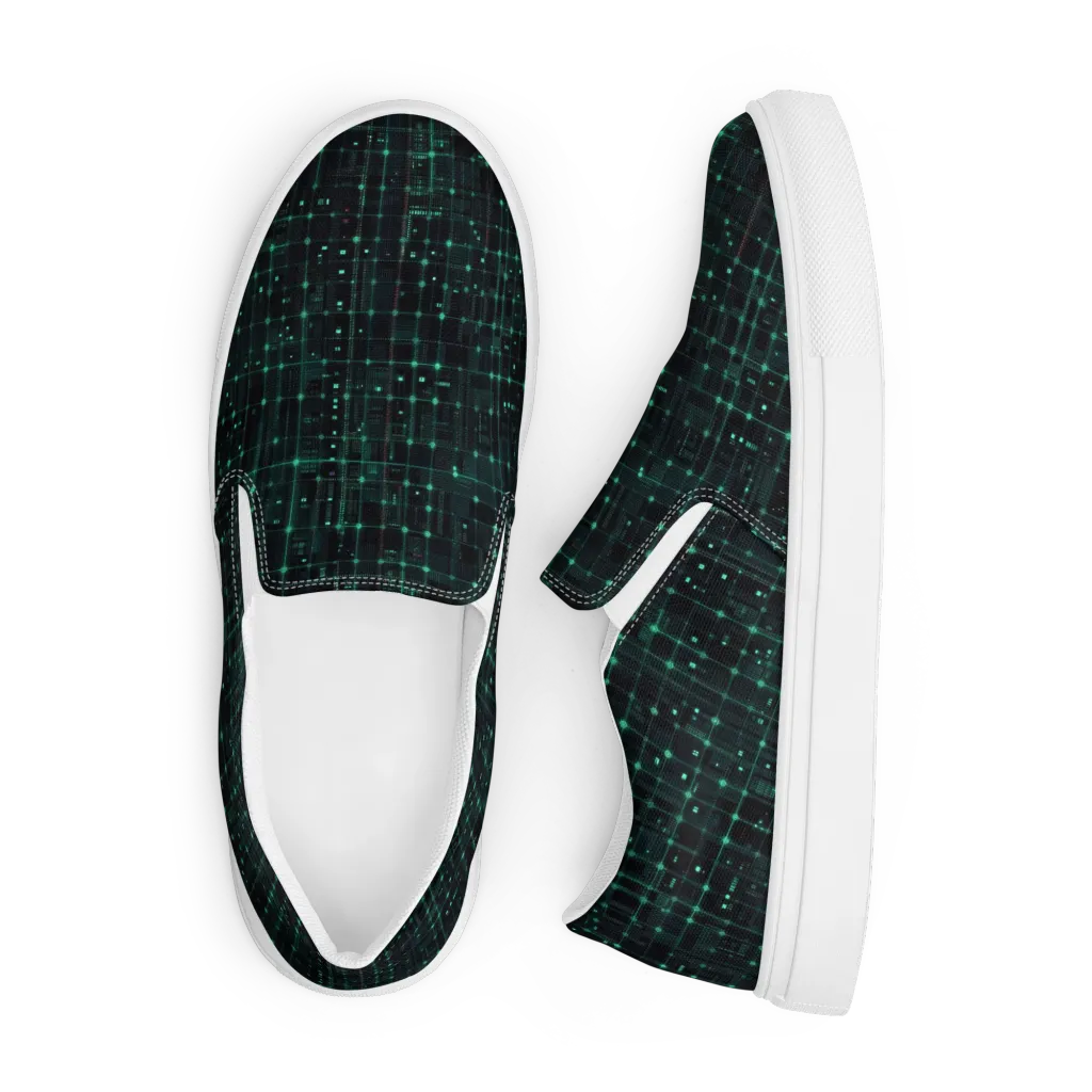 Neon Matrix on Men's Slip-On Canvas Shoes — Front