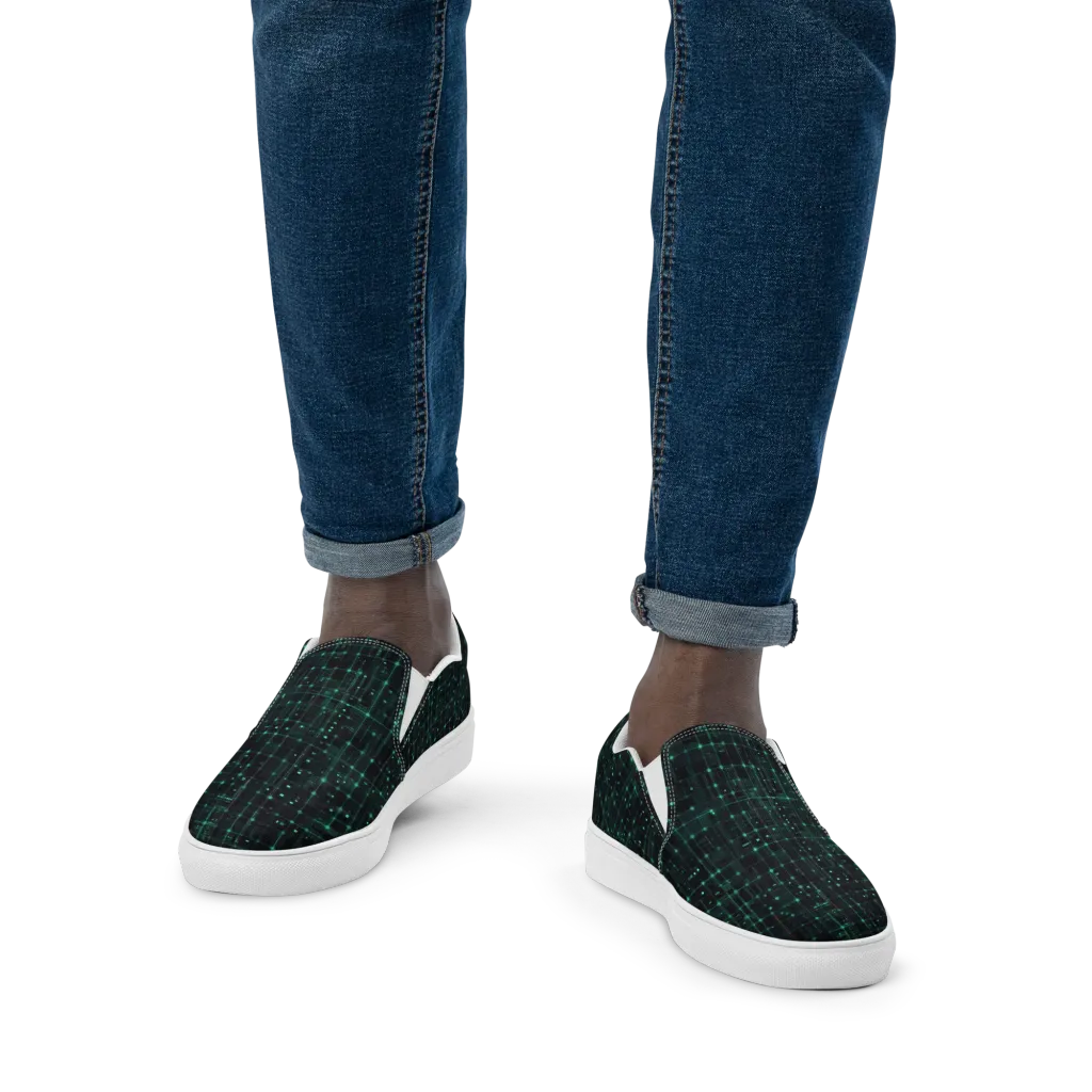 Neon Matrix on Men's Slip-On Canvas Shoes — Front