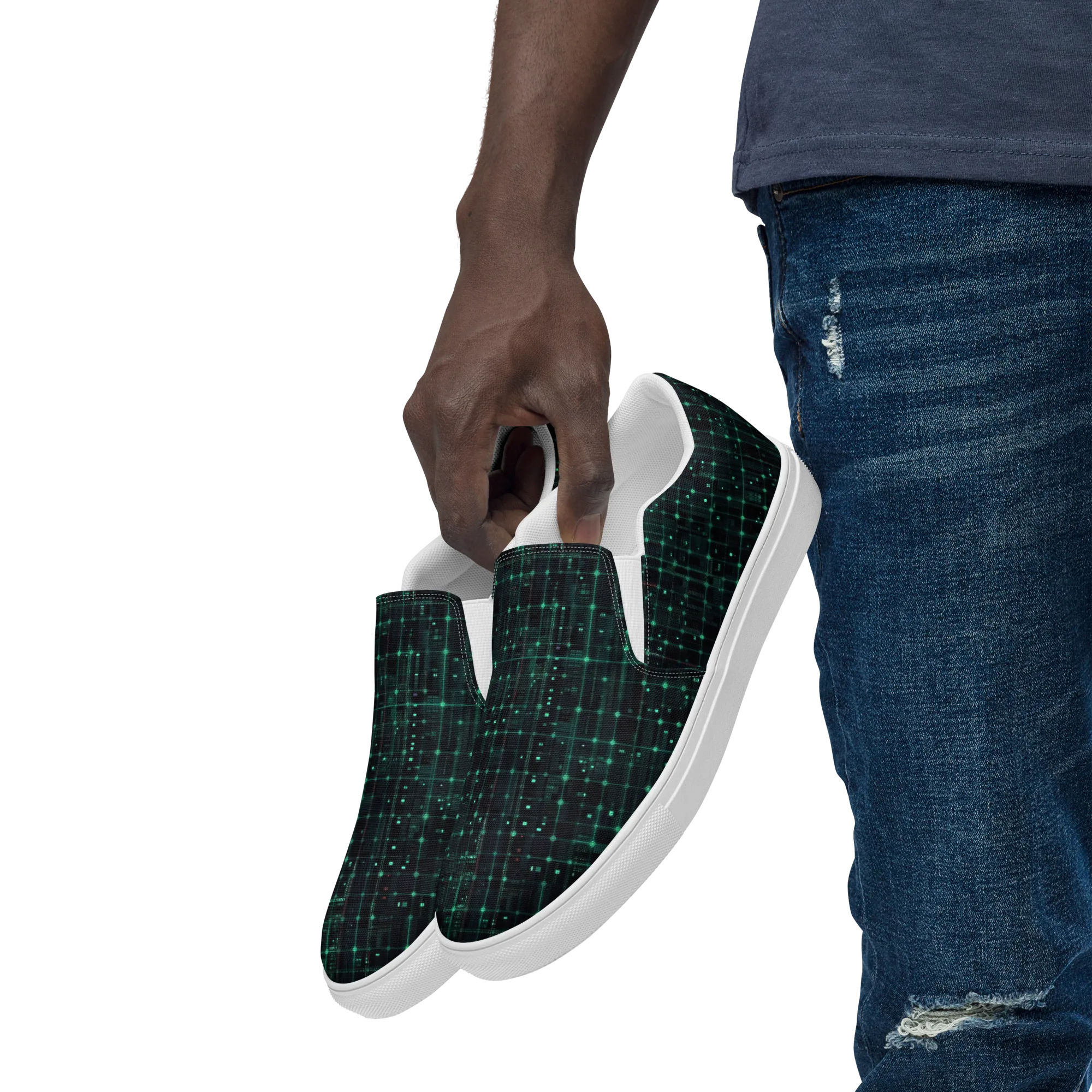Neon Matrix on Men's Slip-On Canvas Shoes — Left Front