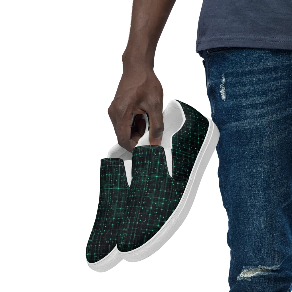 Neon Matrix on Men's Slip-On Canvas Shoes — Left Front