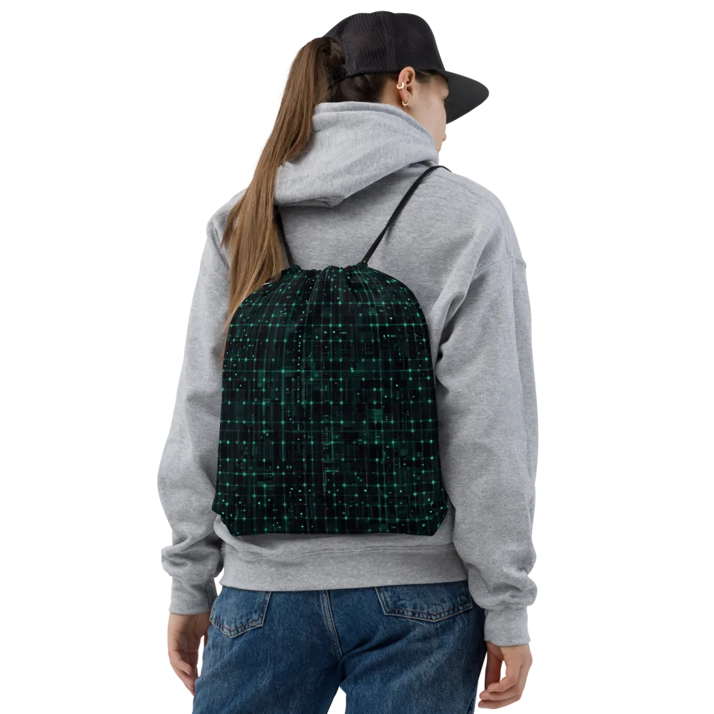Neon Matrix on Drawstring Bag — Front
