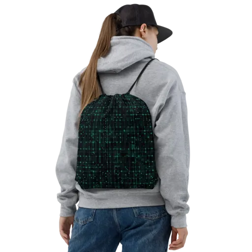 Neon Matrix on a Drawstring Bag