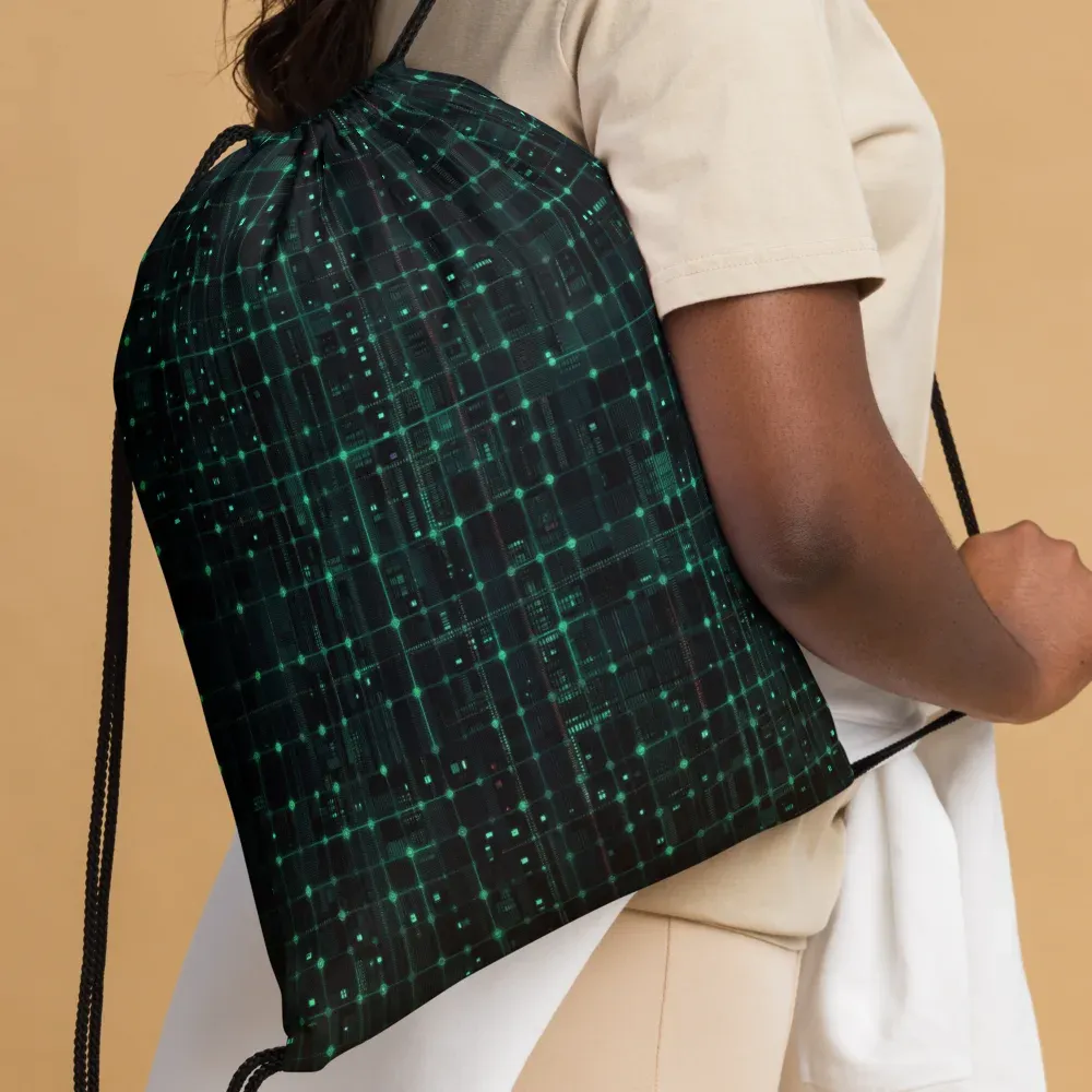 Neon Matrix on Drawstring Bag — Front