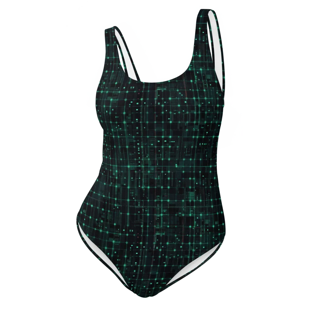 Neon Matrix on One-Piece Swimsuit — Front