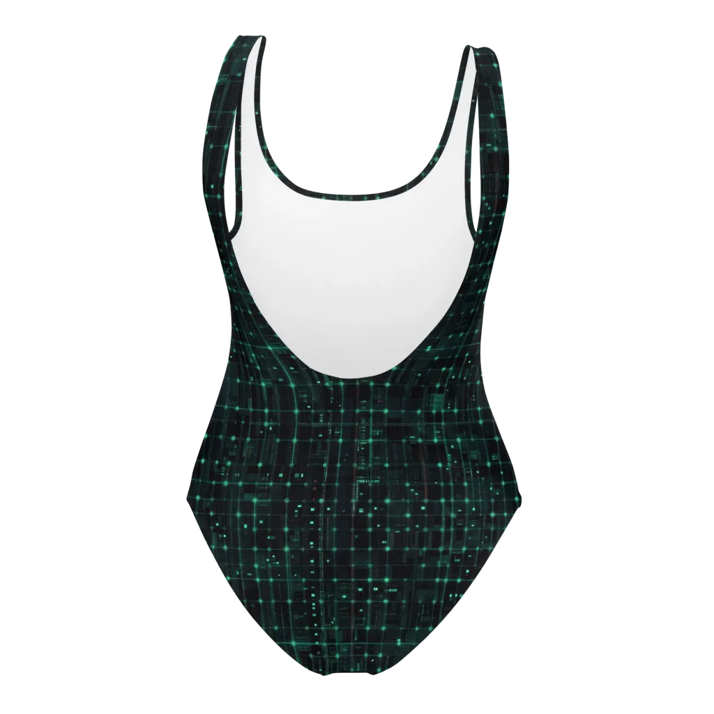 Neon Matrix on One-Piece Swimsuit — Back