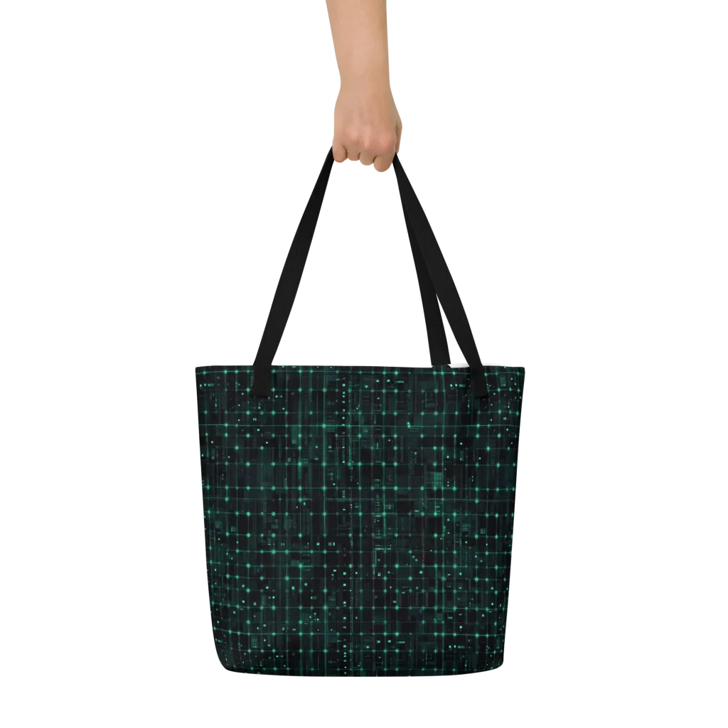 Neon Matrix on Large Tote Bag W/ Pocket — Front