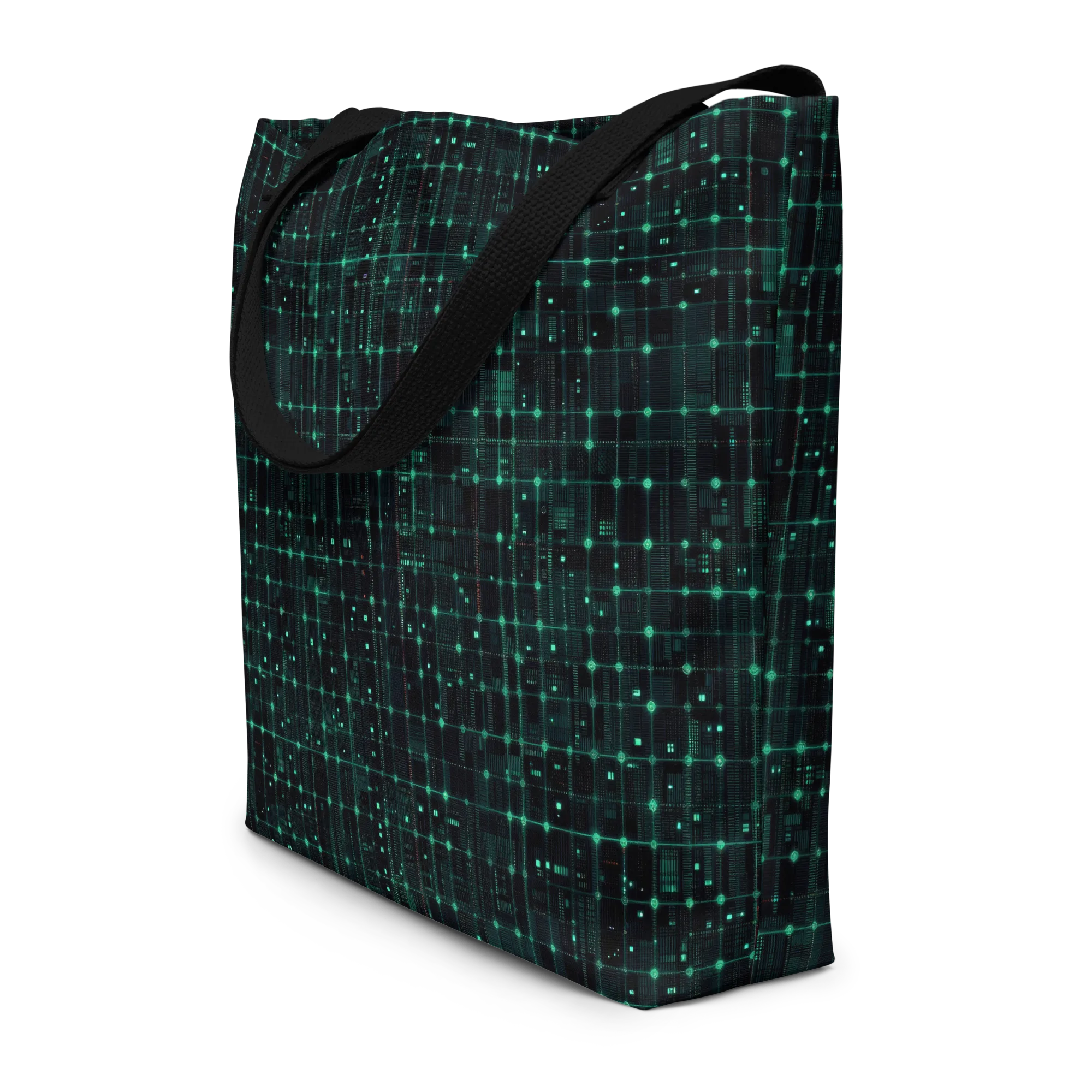 Neon Matrix on Large Tote Bag W/ Pocket — Front
