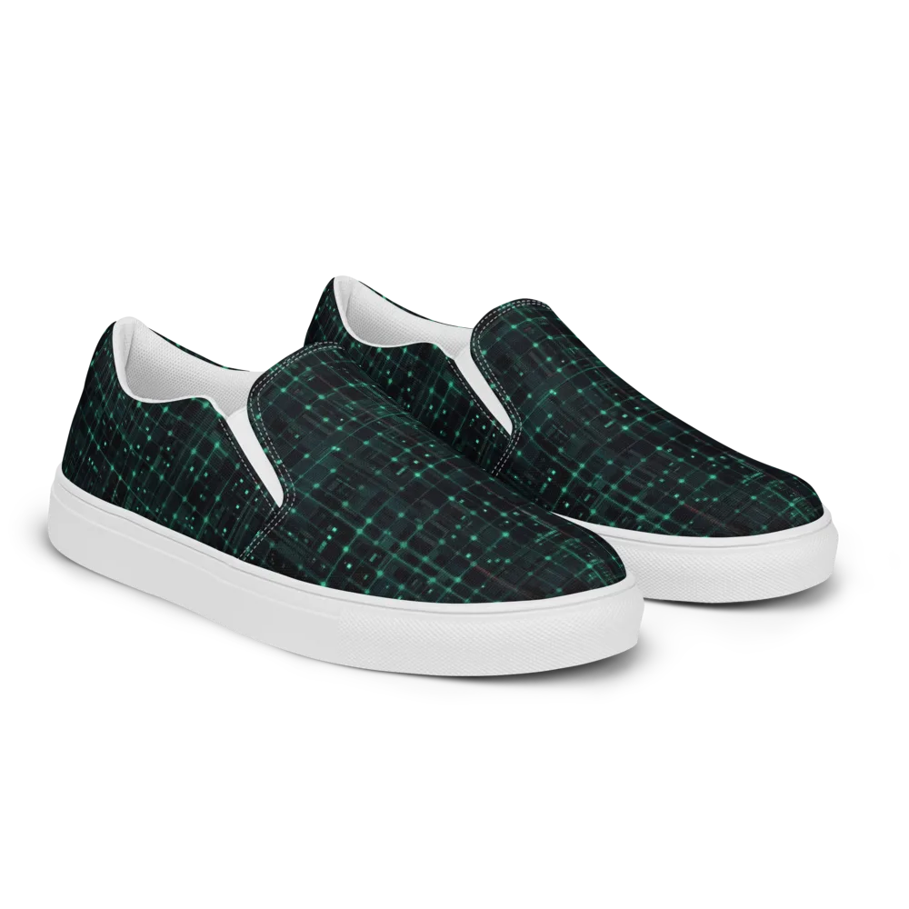 Neon Matrix on Women's Slip-On Canvas Shoes — Right Front