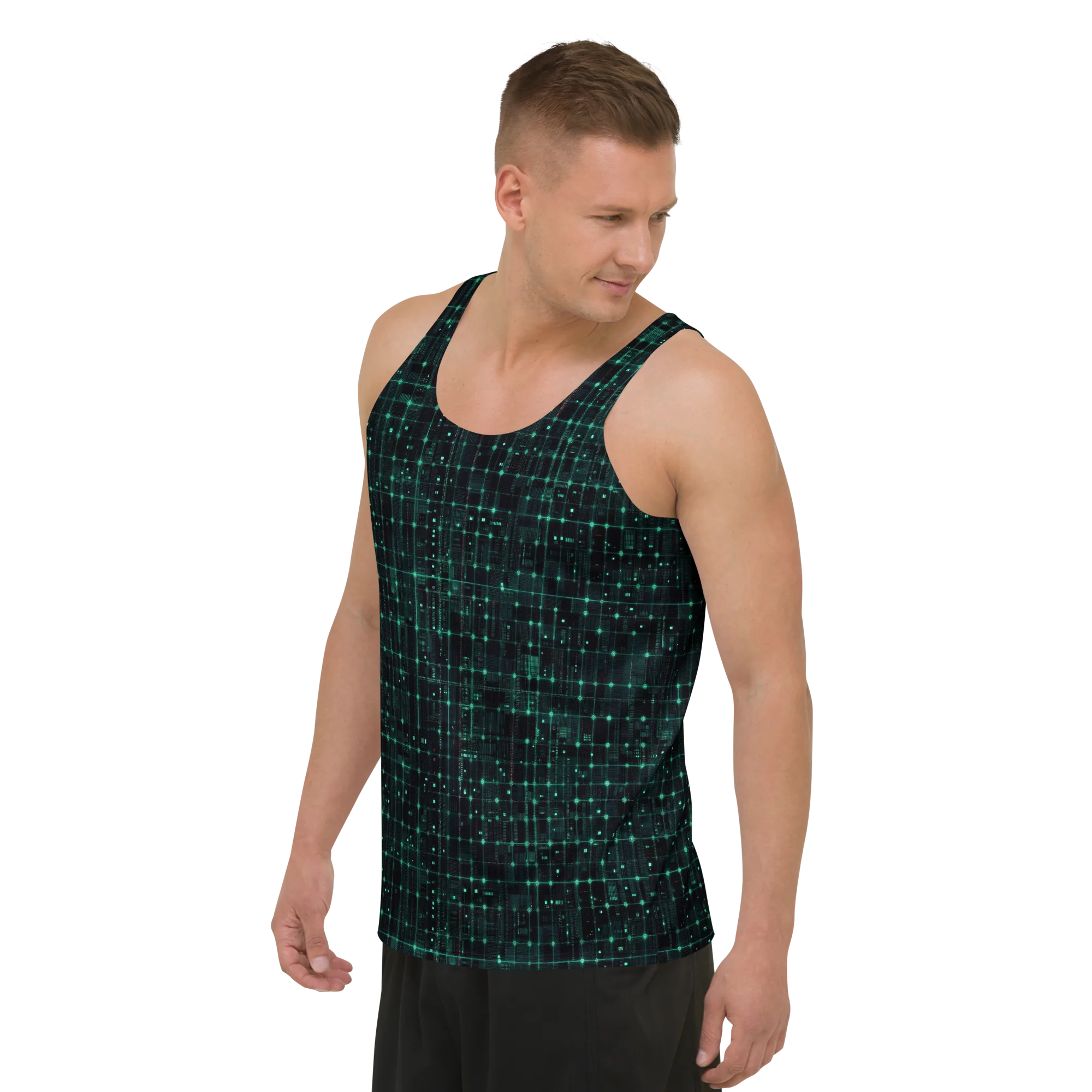 Neon Matrix on Men's Tank Top — Left Front