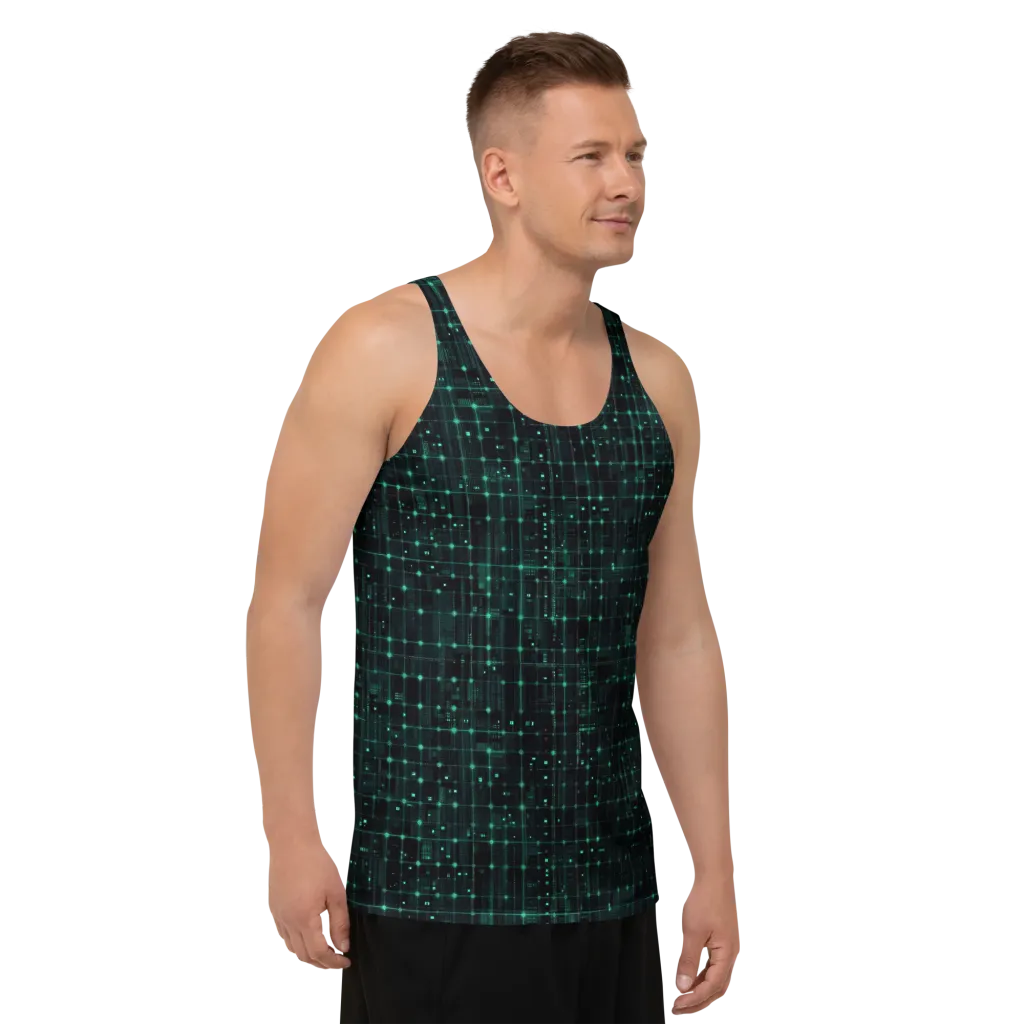 Neon Matrix on Men's Tank Top — Right Front