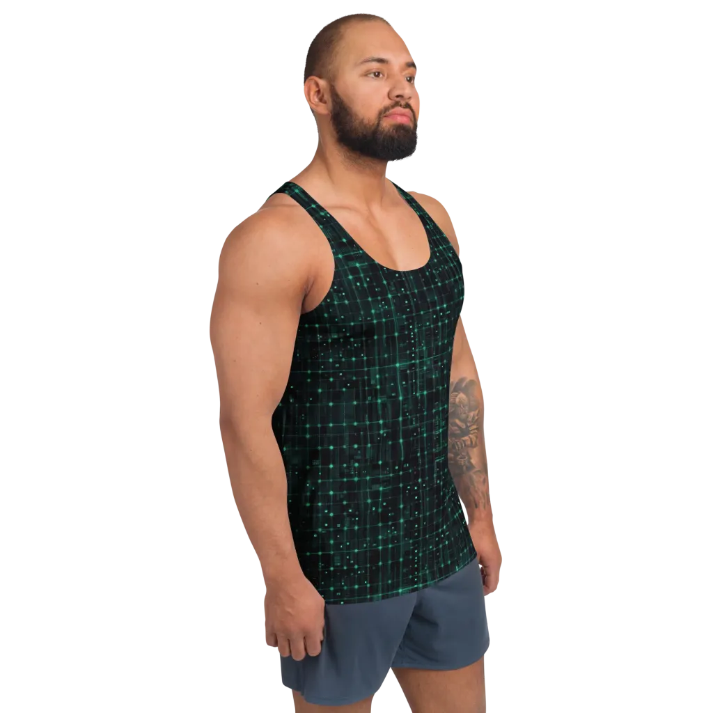 Neon Matrix on Men's Tank Top — Right Front
