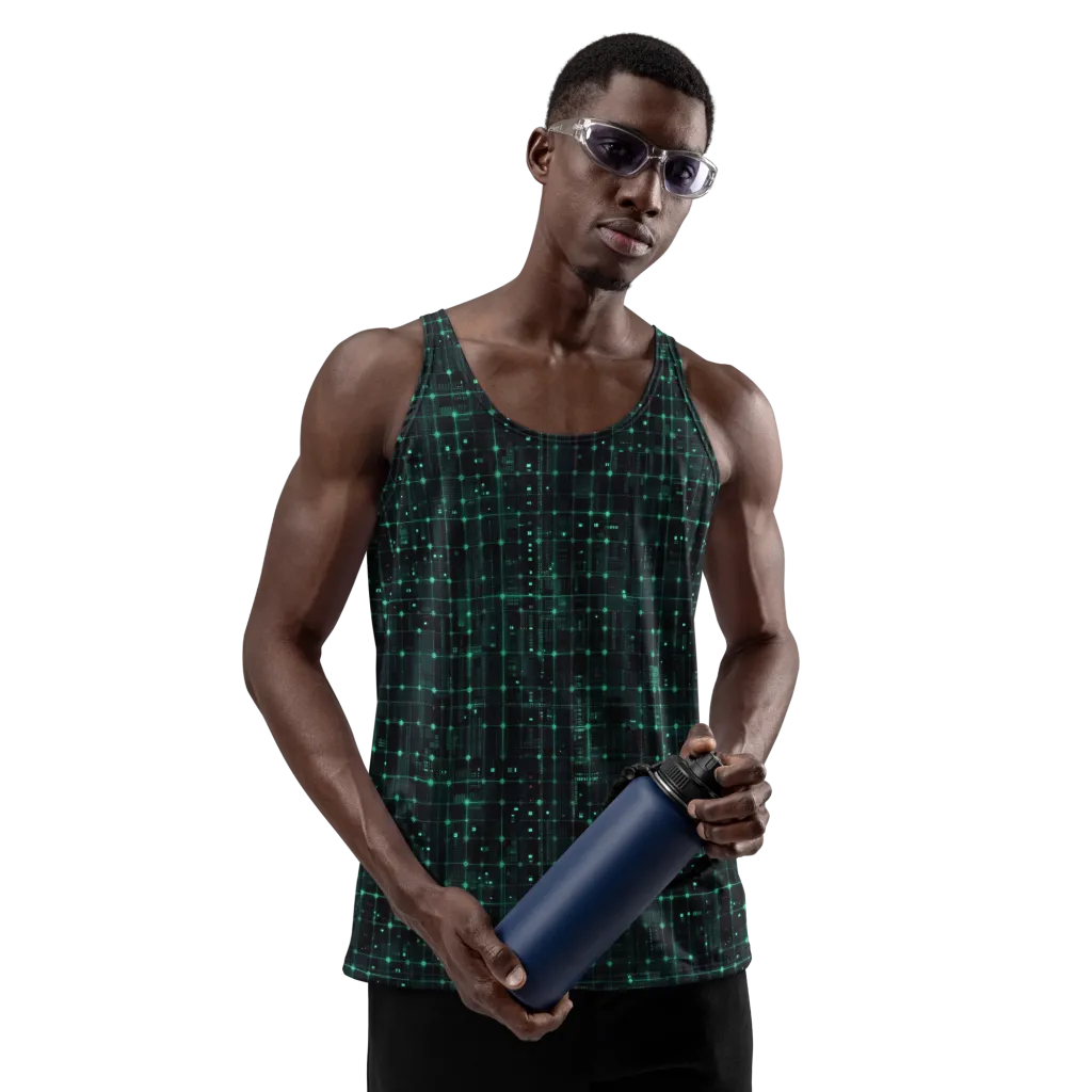 Neon Matrix on Men's Tank Top — Front