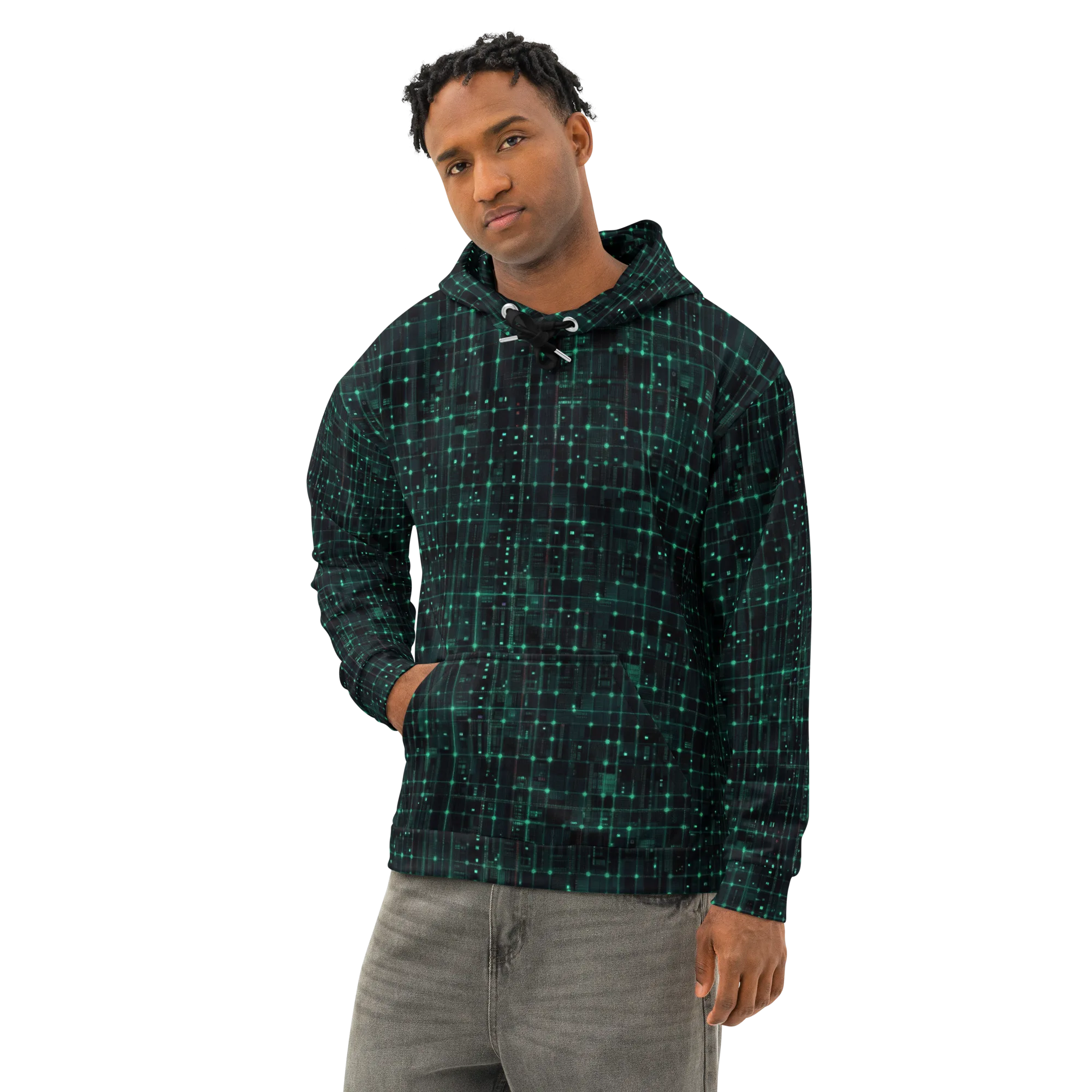 Neon Matrix on Cotton Hoodie — Left Front