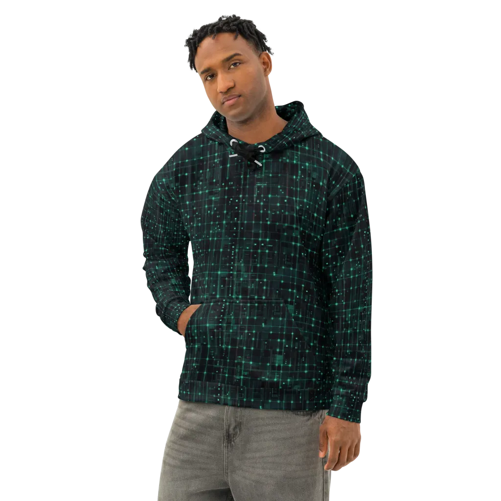 Neon Matrix on Cotton Hoodie — Left Front