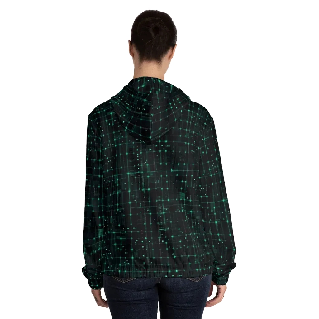 Neon Matrix on Women's Full-Zip Hoodie — Back On Person