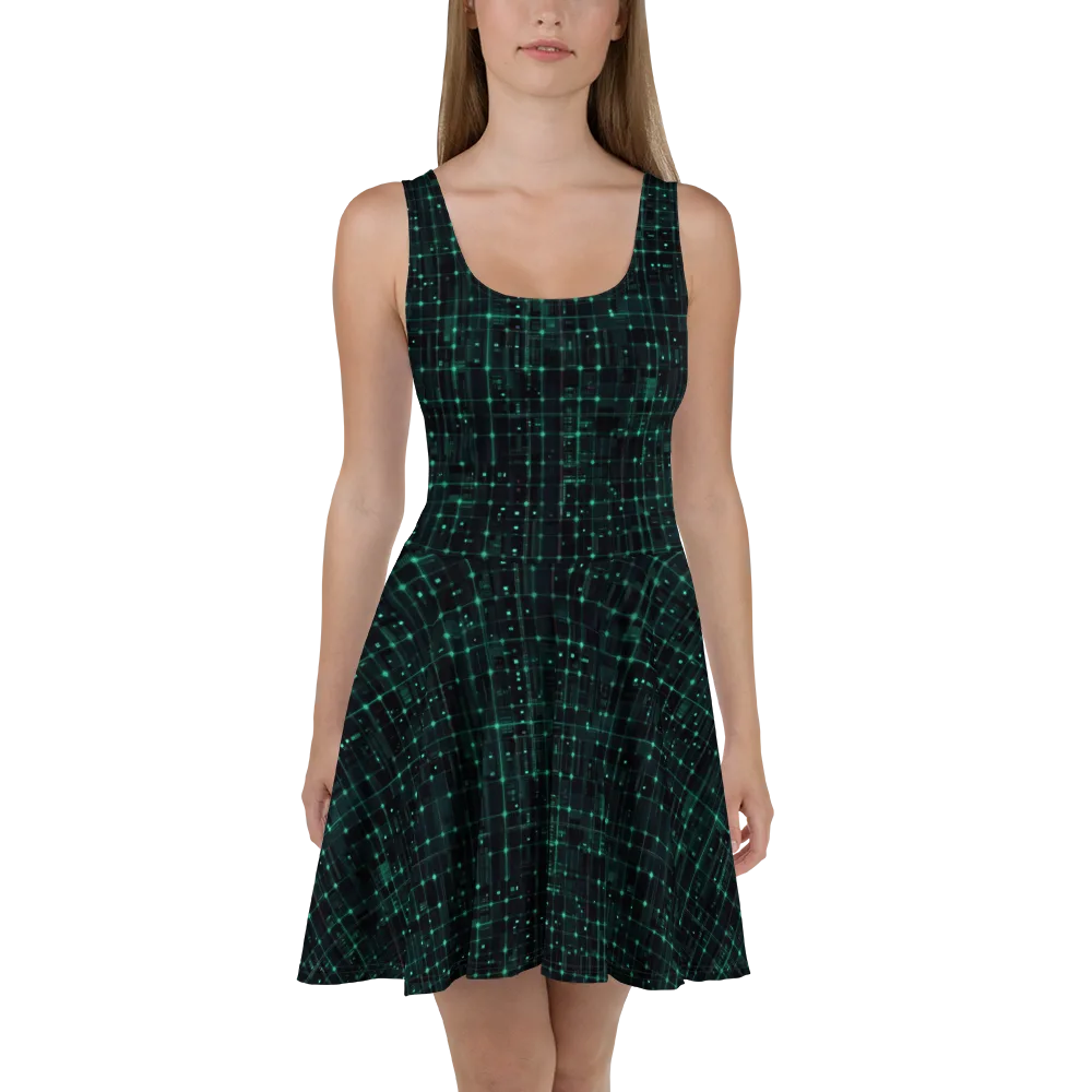 Neon Matrix on Skater Dress — Front