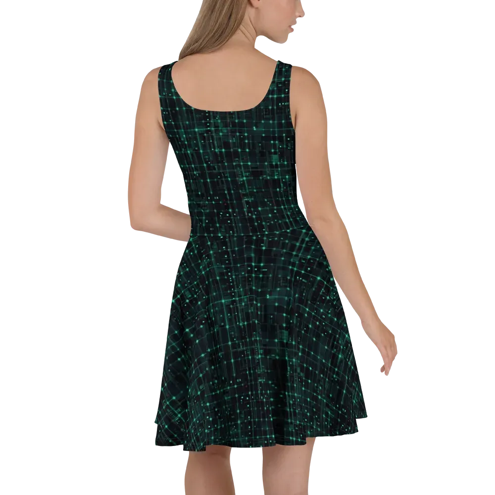 Neon Matrix on Skater Dress — Back