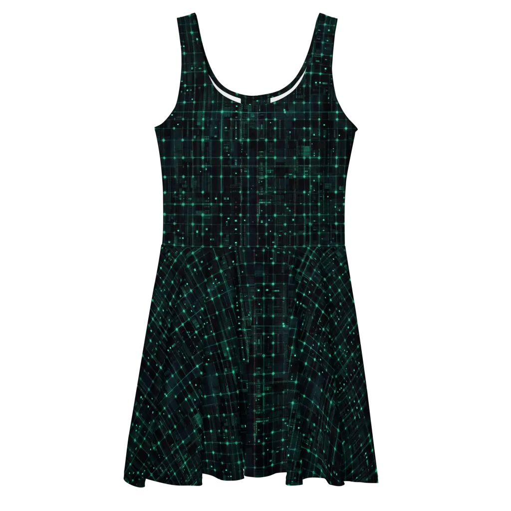 Neon Matrix on Skater Dress — Front