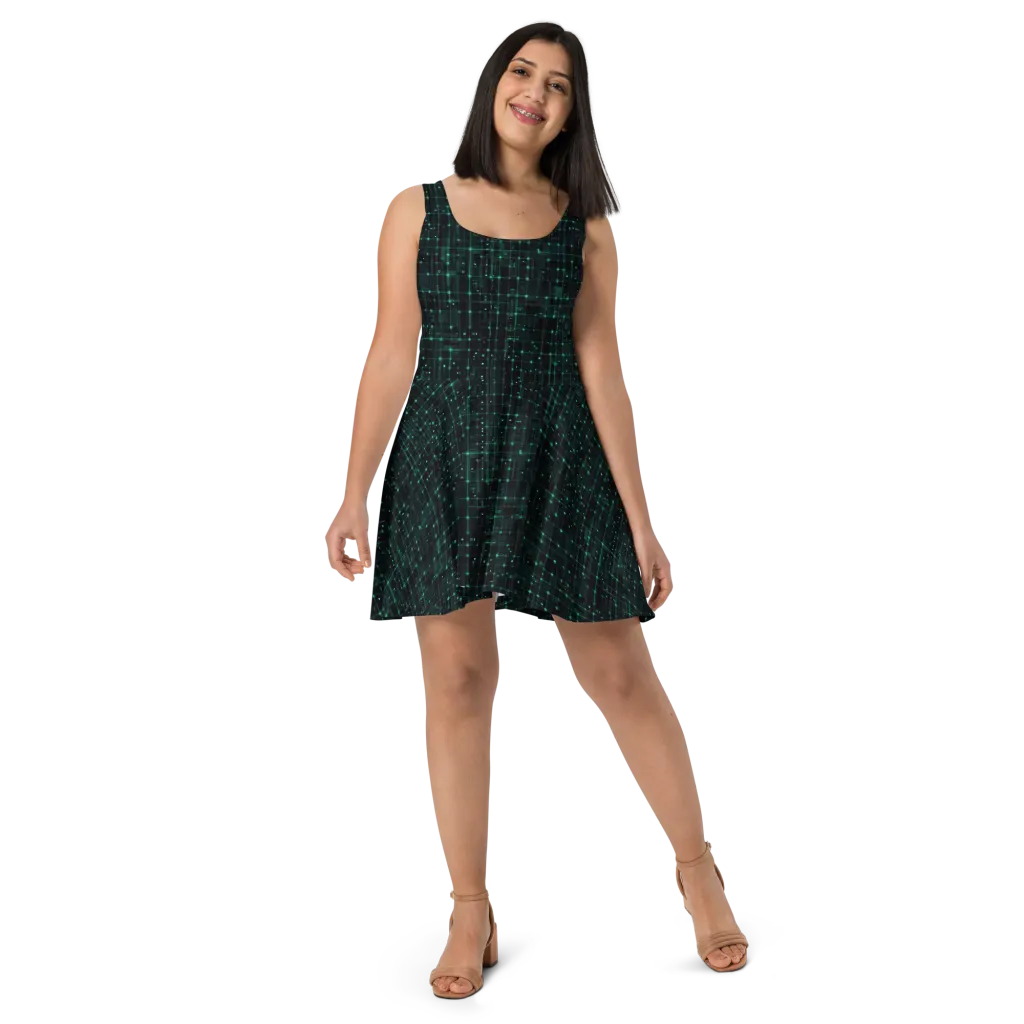 Neon Matrix on Skater Dress — Front