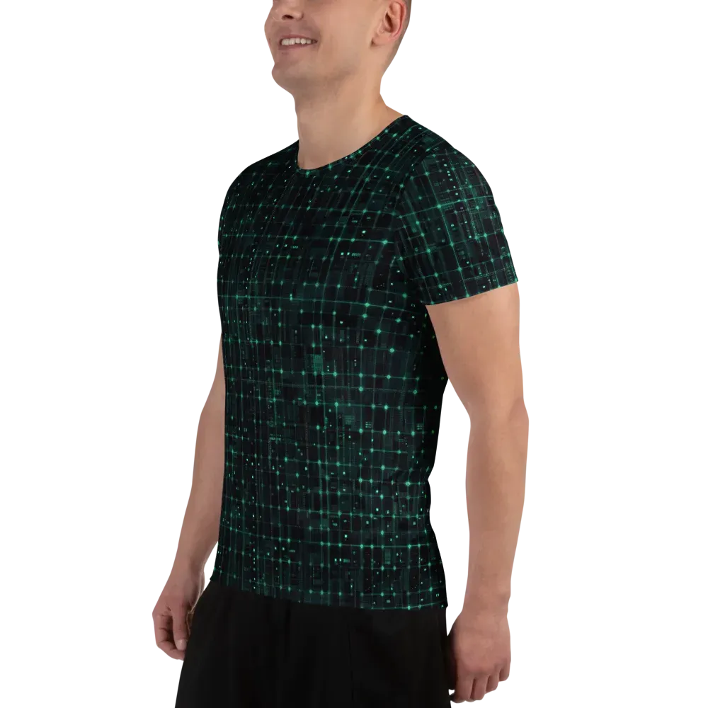 Neon Matrix on Men's Athletic T-Shirt — Left