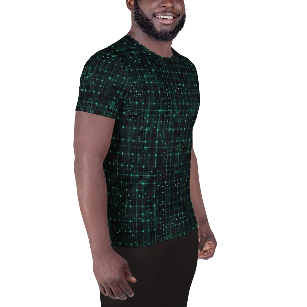 Neon Matrix on Men's Athletic T-Shirt — Right
