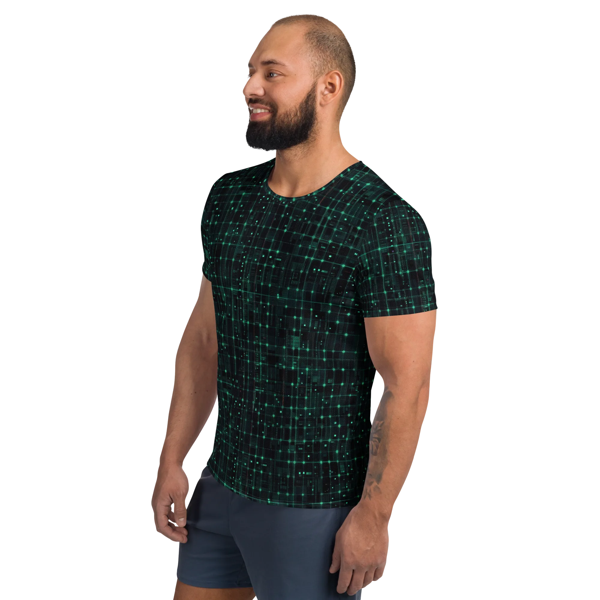 Neon Matrix on Men's Athletic T-Shirt — Left