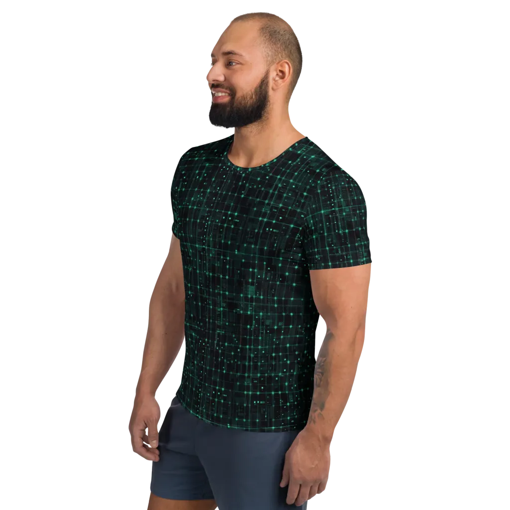 Neon Matrix on Men's Athletic T-Shirt — Left