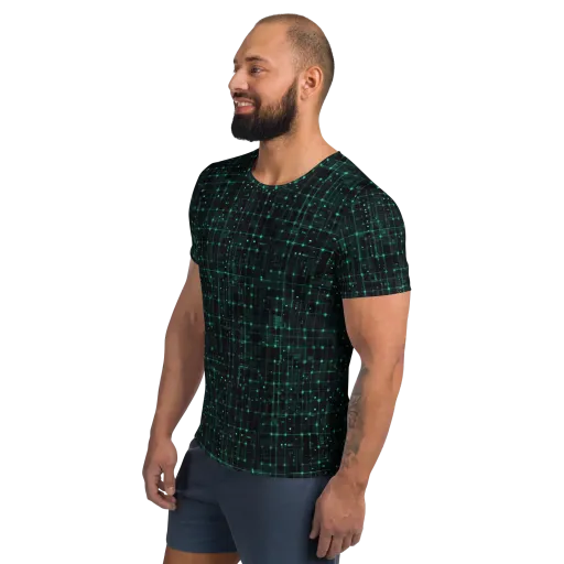 Neon Matrix on a Men's Athletic T-Shirt