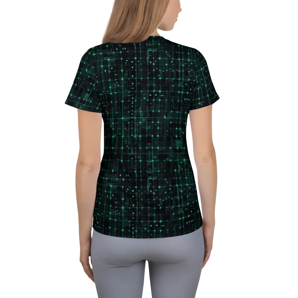 Neon Matrix on Women's Athletic T-Shirt — Back
