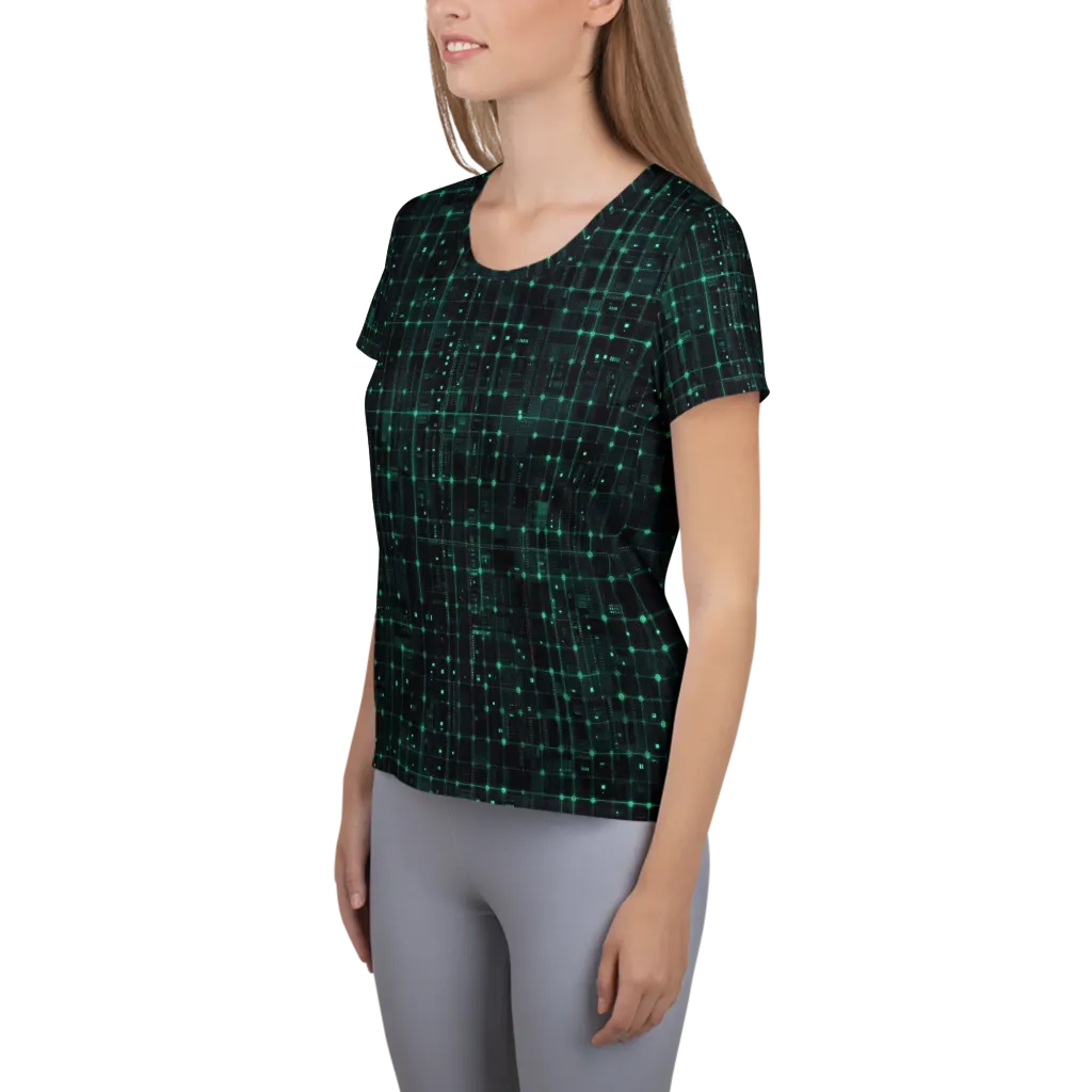 Neon Matrix on Women's Athletic T-Shirt — Left