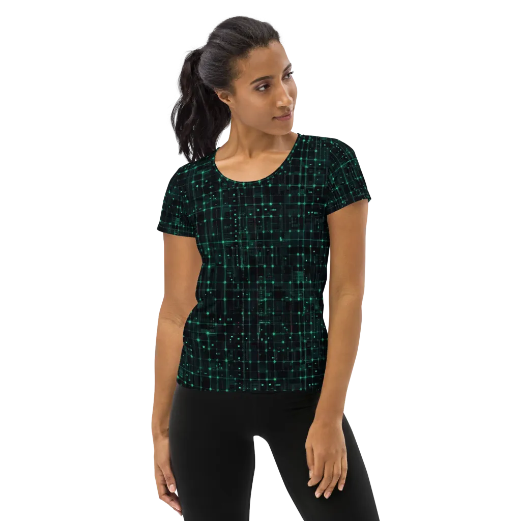 Neon Matrix on Women's Athletic T-Shirt — Front
