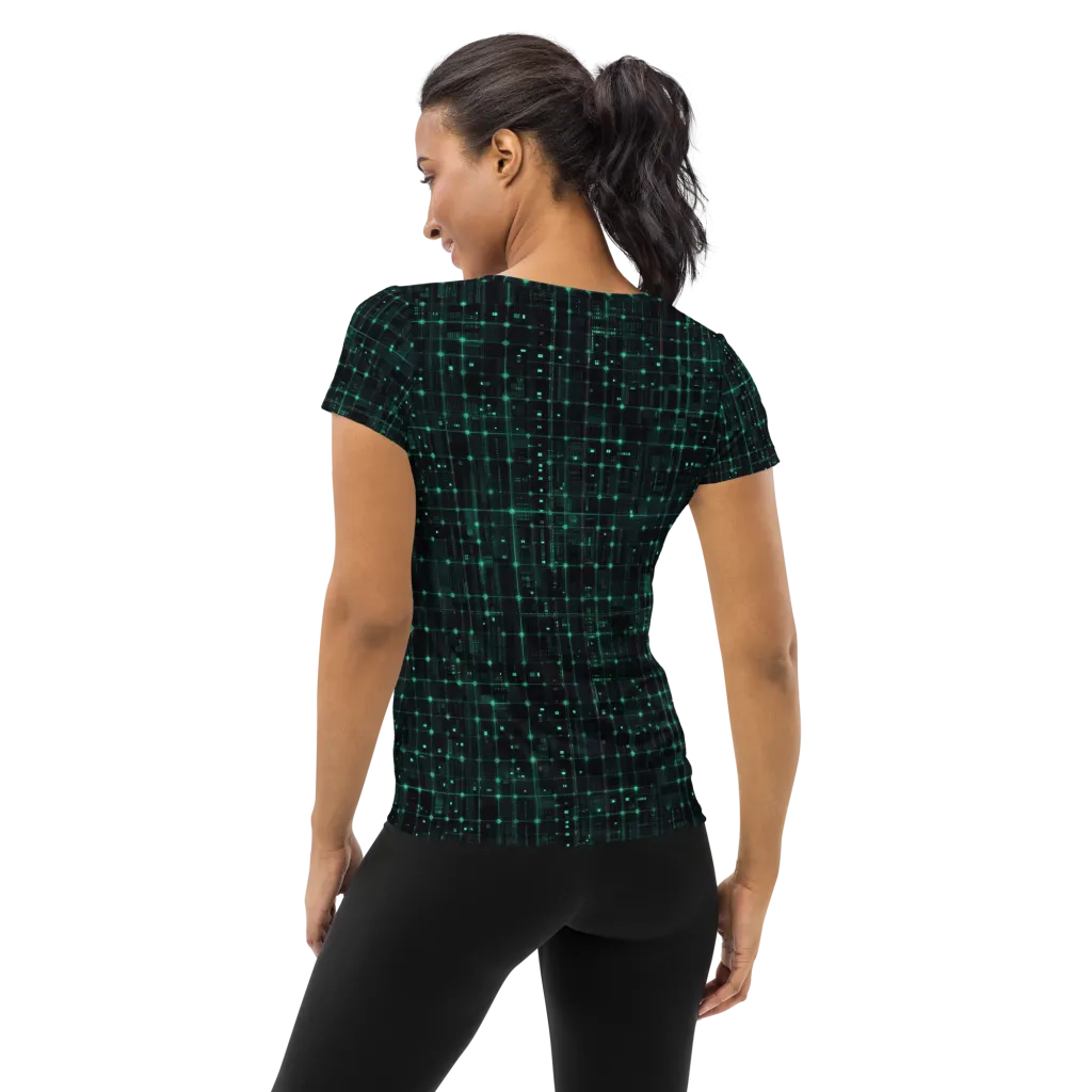 Neon Matrix on Women's Athletic T-Shirt — Back