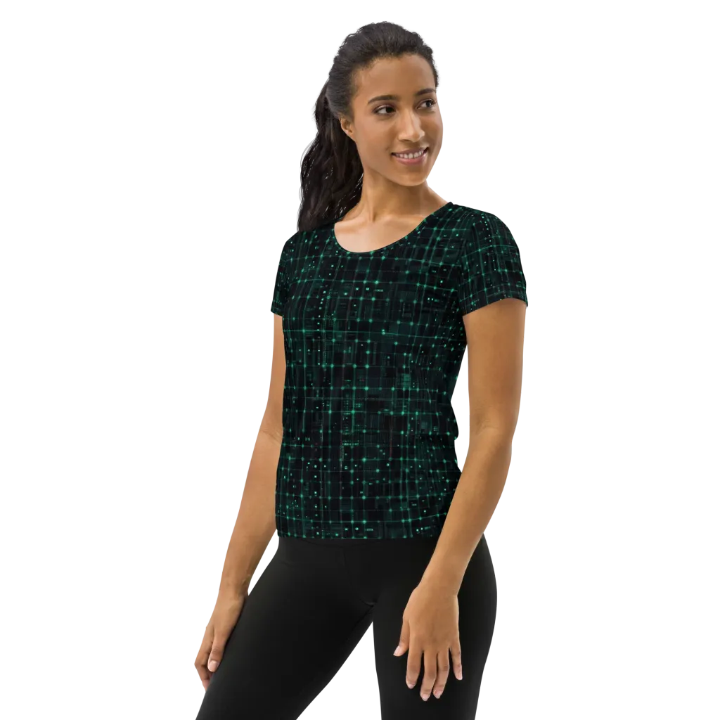 Neon Matrix on Women's Athletic T-Shirt — Left