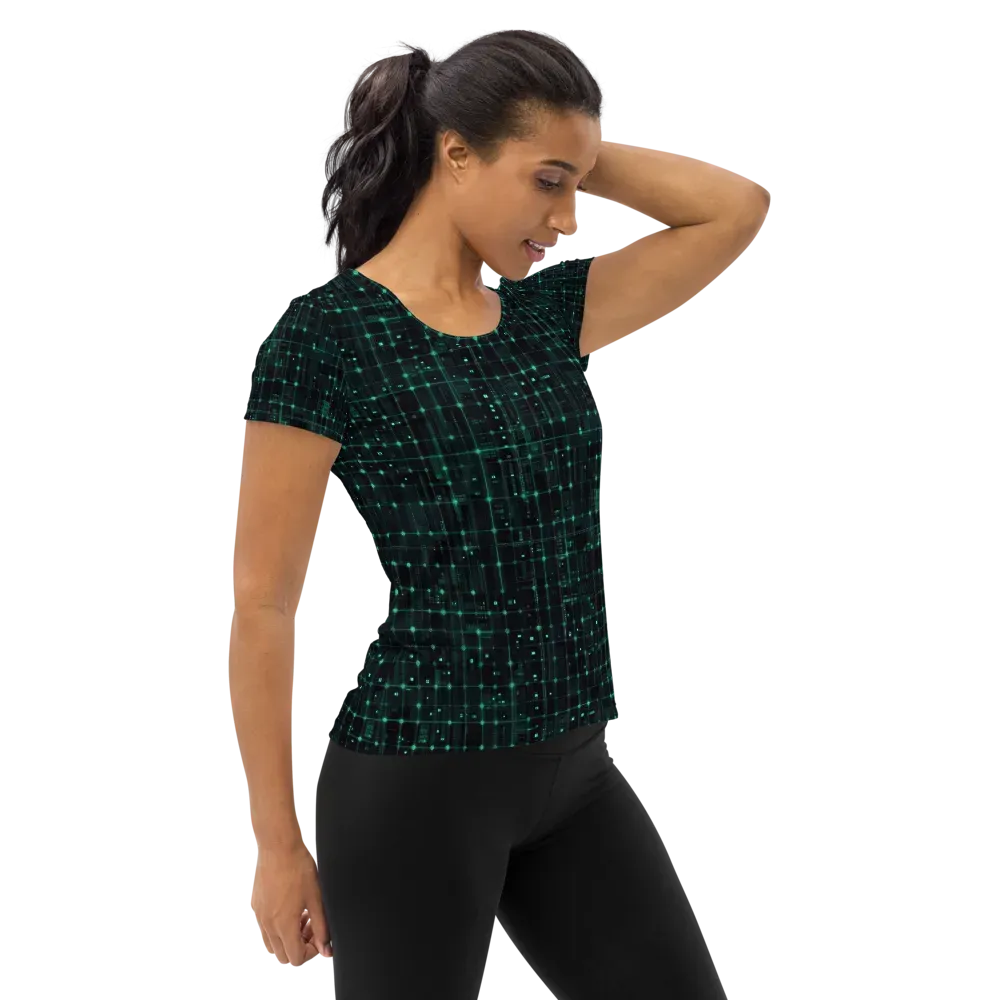 Neon Matrix on Women's Athletic T-Shirt — Right
