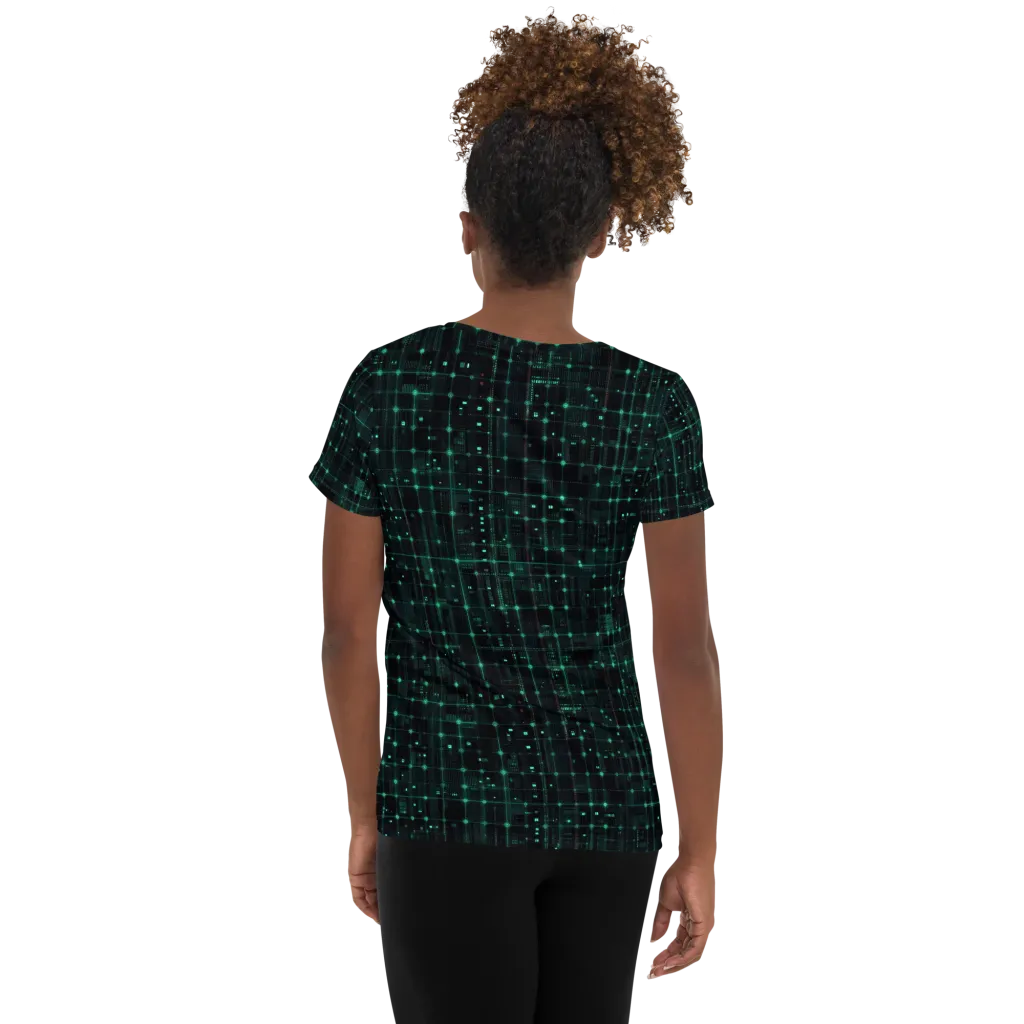 Neon Matrix on Women's Athletic T-Shirt — Back