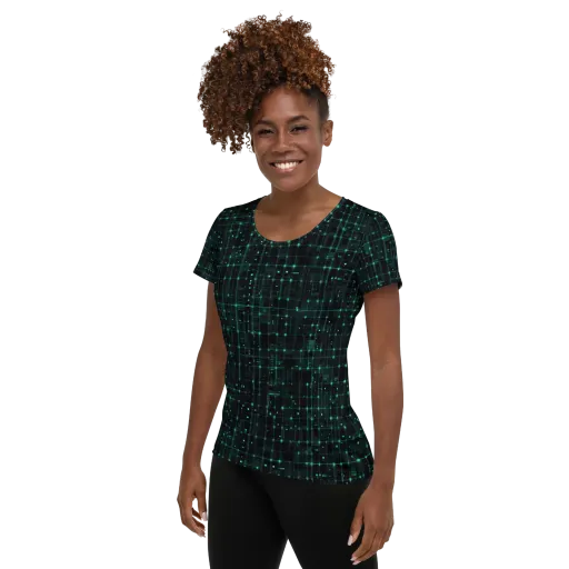 Neon Matrix on a Women's Athletic T-Shirt