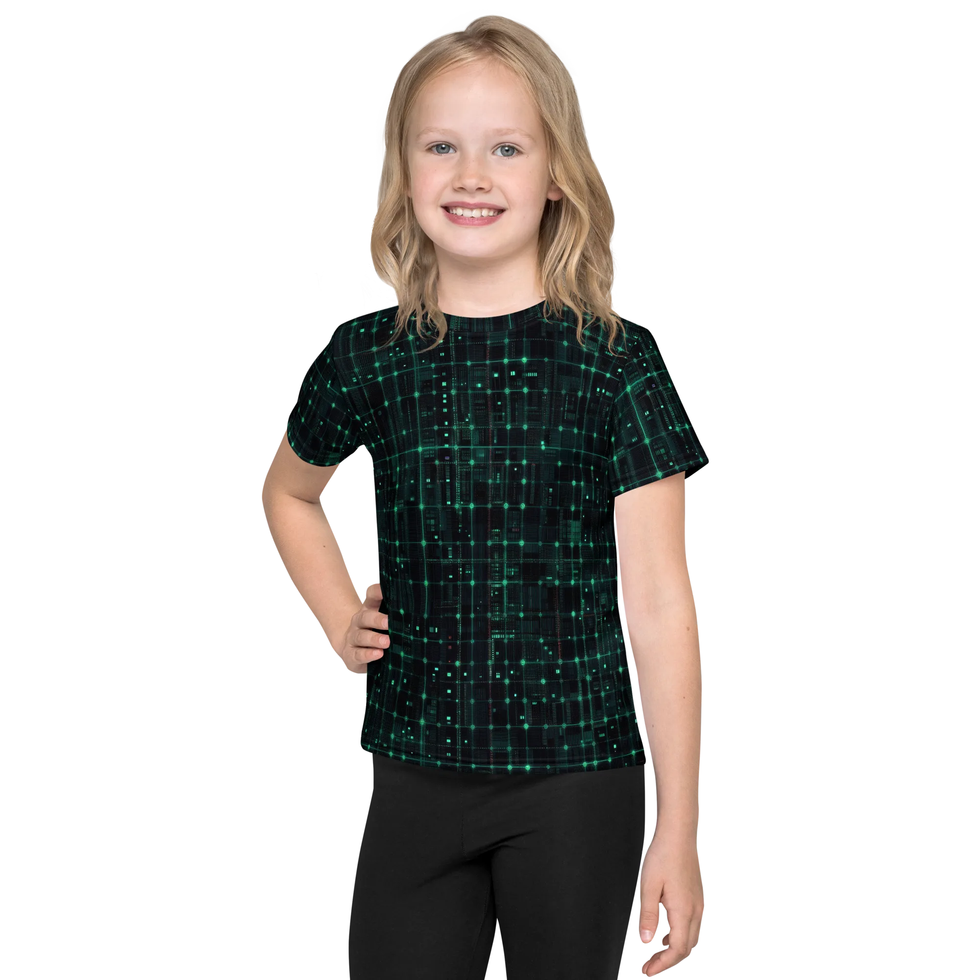 Neon Matrix on Kids Crew Neck T-Shirt — Front